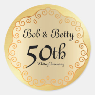 Sticker Rond 50e anniversaire de Mariage personnalisé Or