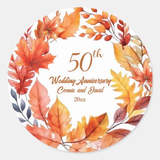 Sticker Rond 50e anniversaire du Mariage automne floral (Devant)