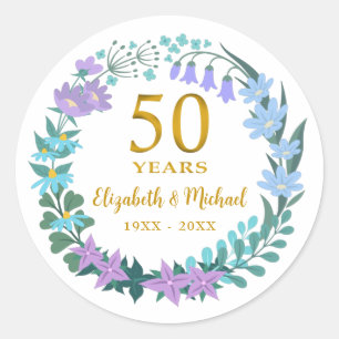 Sticker Rond 50e anniversaire du Mariage Cloches bleues florale
