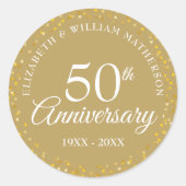 Sticker Rond 50e anniversaire du Mariage Coeurs d'amour dorés (Devant)
