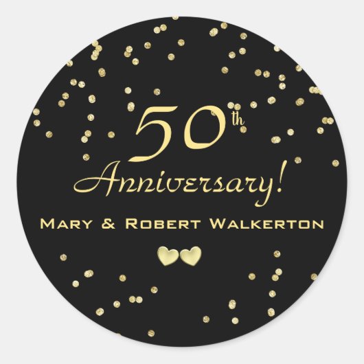 Sticker Rond 50e anniversaire du Mariage, Coeurs d'or (Devant)