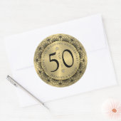 Sticker Rond 50e anniversaire du mariage dentelle noire et or (Enveloppe)