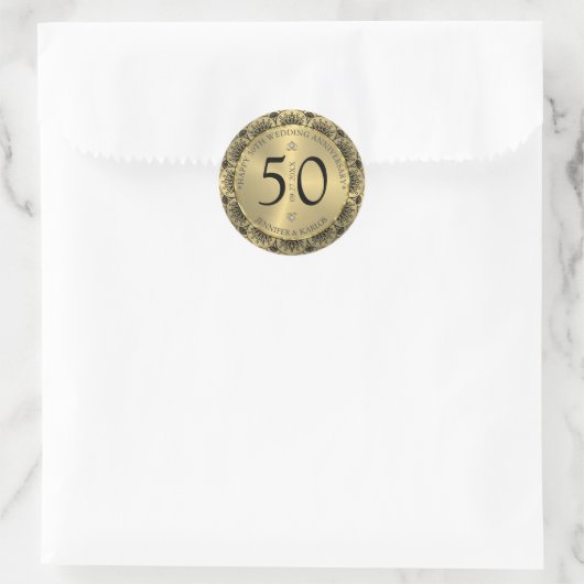 Sticker Rond 50e anniversaire du mariage dentelle noire et or (Sac)