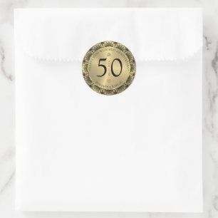 Sticker Rond 50e anniversaire du mariage dentelle noire et or