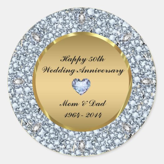 Sticker Rond 50e anniversaire du Mariage Diamonds & Gold (Devant)