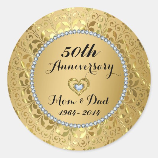 Sticker Rond 50e anniversaire du Mariage Diamonds & Gold (Devant)