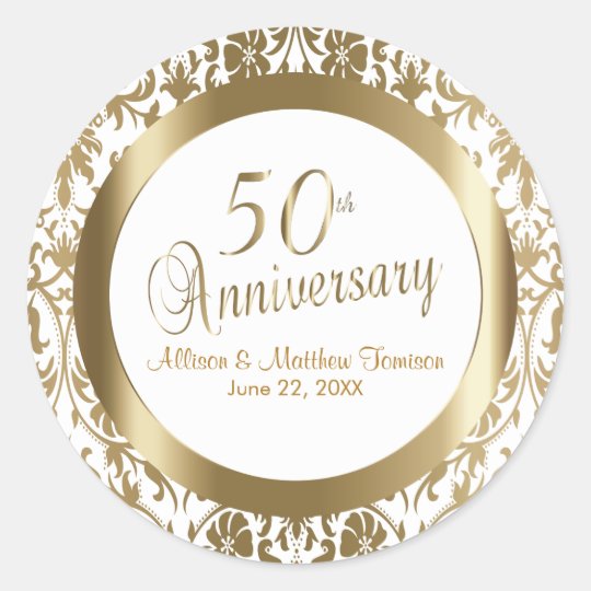 Sticker Rond 50e Anniversaire Du Mariage D Or Zazzle Be