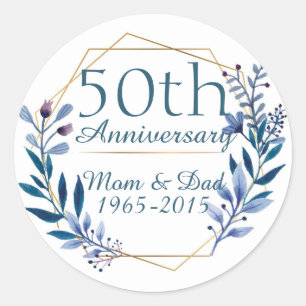 Sticker Rond 50e anniversaire du Mariage Floral et Gold