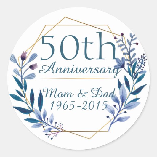 Sticker Rond 50e anniversaire du Mariage Floral et Gold (Devant)