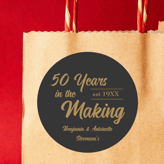 Sticker Rond 50e anniversaire du Mariage noir et or