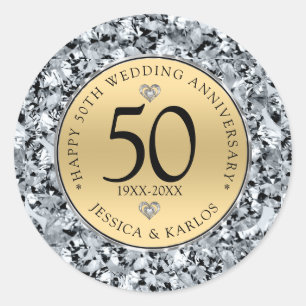 Sticker Rond 50e anniversaire du mariage or & diamants