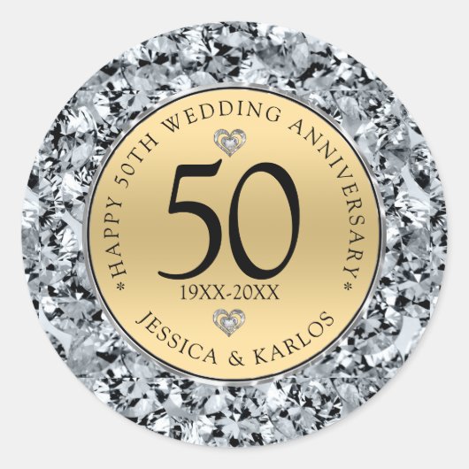 Sticker Rond 50e anniversaire du mariage or & diamants (Devant)