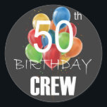 Sticker Rond 50e Anniversaire Équipe 50 Groupe d'équipage<br><div class="desc">50th Birthday Crew 50 Party Crew Group Friends Design Anniversaire Cadeau Classic Round Sticker Classic Collection.</div>