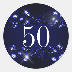 Sticker Rond 50e anniversaire femme bleu noir brillant Diamant