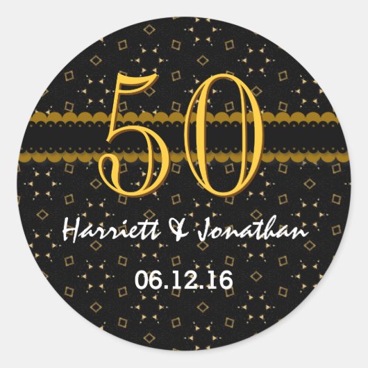 Sticker Rond 50e anniversaire Gold et Noir Confetti V004D (Devant)