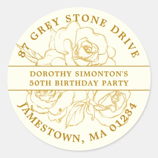 Sticker Rond 50e anniversaire Gold Rose Adresse de retour Label (Devant)