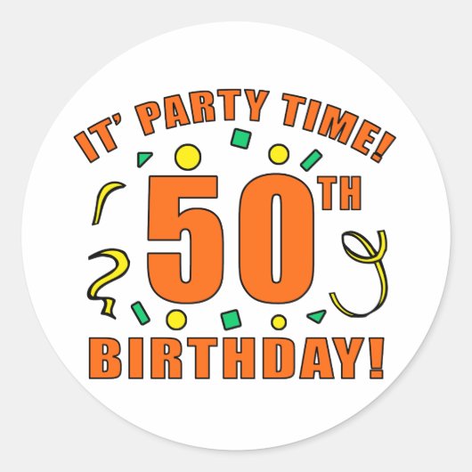Sticker Rond 50e anniversaire heure de fête (Devant)