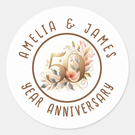 Sticker Rond 50e anniversaire Mariage d'or Floral (Devant)