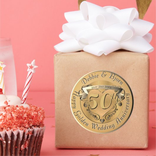 Sticker Rond 50e anniversaire Mariage Médaillon d'or Café M (Fête)
