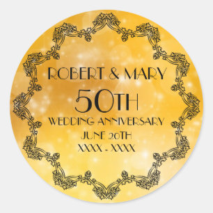 Sticker Rond 50E Anniversaire Mariage Or personnalisé