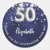 Sticker Rond 50e anniversaire marine bleu argent étoiles (Devant)