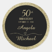 Sticker Rond 50e Anniversaire Paillettes Dorées Élégant Glamour (Devant)