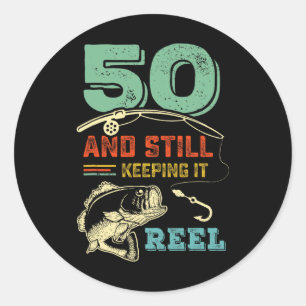 Sticker Rond 50e anniversaire Pêche Turning 50 pêcheurs Mens Pu