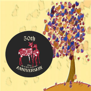 Sticker Rond 50e anniversaire Reindeer Couple Art Décoratif