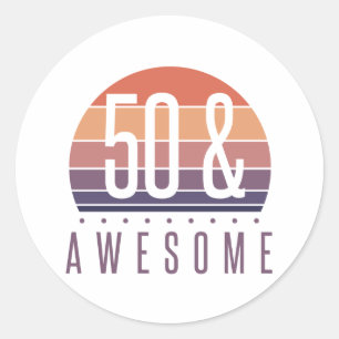 Sticker Rond 50e anniversaire Retro Sunset