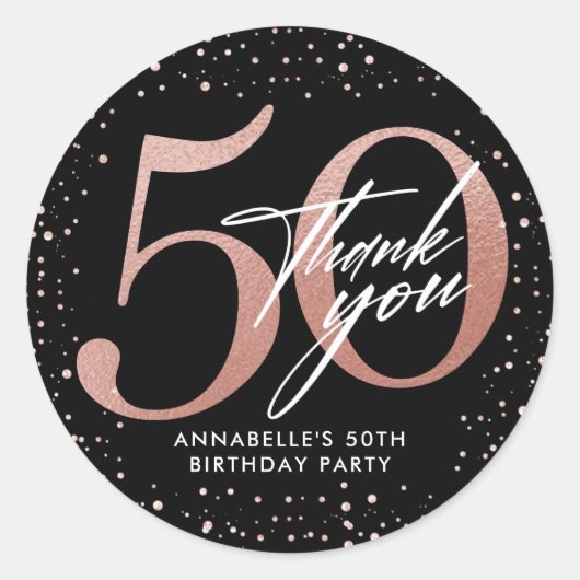 Sticker Rond 50e anniversaire Rose Gold & Black Merci (Devant)
