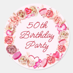Sticker Rond 50e Anniversaire Rose Tourbillonnant Enveloppe Coe