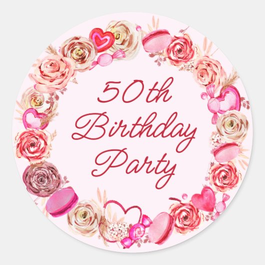 Sticker Rond 50e Anniversaire Rose Tourbillonnant Enveloppe Coe (Devant)