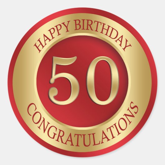 Sticker Rond 50e anniversaire rouge et or (Devant)