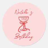 Sticker Rond 50e Coupe de Champagne de Bow Rose tirée à la main (Devant)