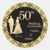 Sticker Rond 50e Couple d'or Parties scintillant Mariage Annive (Devant)