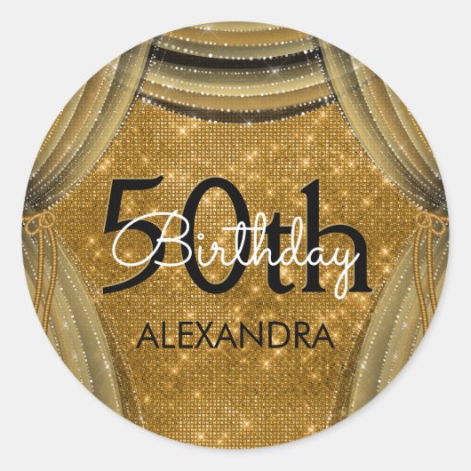 Sticker Rond 50e fête d'anniversaire Black and Gold Sparkle (Devant)