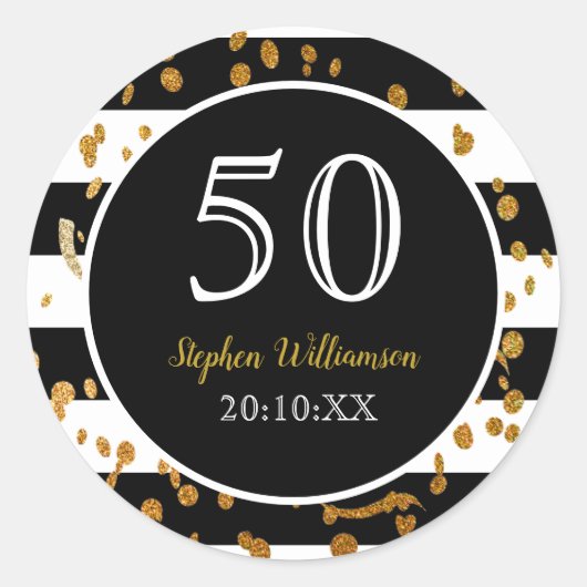 Sticker Rond 50e fête d'anniversaire| Black White and Gold Part (Devant)