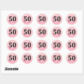 Sticker Rond 50e Joyeux Anniversaire rose pâle Cinquante Cute p (Feuille)