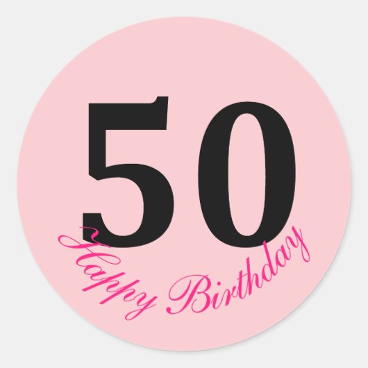 Sticker Rond 50e Joyeux Anniversaire rose pâle Cinquante Cute p (Devant)