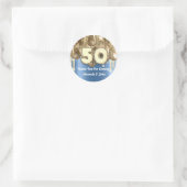 Sticker Rond 50e Merci GOLD Blue BALLONS pour venir (Sac)