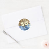 Sticker Rond 50e Merci GOLD Blue BALLONS pour venir (Enveloppe)