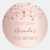 Sticker Rond 50th birthday party rose gold shiny stars glittery (Devant)