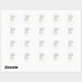 Sticker Rond 50th happy anniversary name date silver gold date  (Feuille)