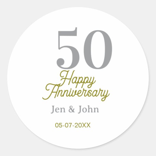 Sticker Rond 50th happy anniversary name date silver gold date  (Devant)