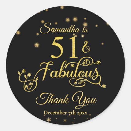 Sticker Rond 51 et fabuleux 51e anniversaire Parties scintillan (Devant)