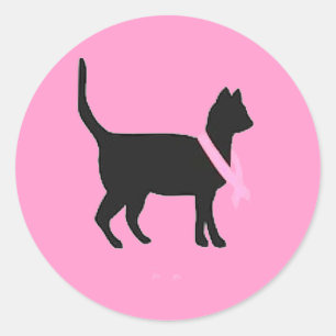 Sticker Rond 51b88 noir chat rose ruban cancer du sein causes