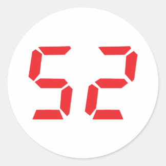 Sticker Rond 52 cinquante-deux réveil rouge numéro numérique