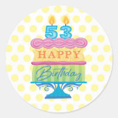Sticker Rond 53e Joyeux gâteau d'anniversaire Dots jaunes (Devant)