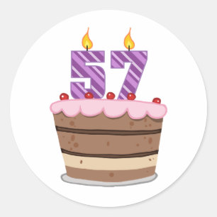 Sticker Rond 57 ans sur le gâteau d'anniversaire