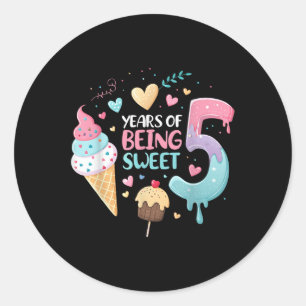 Sticker Rond 5 Ans D'Être Douce 5e Anniversaire Fille Crème de